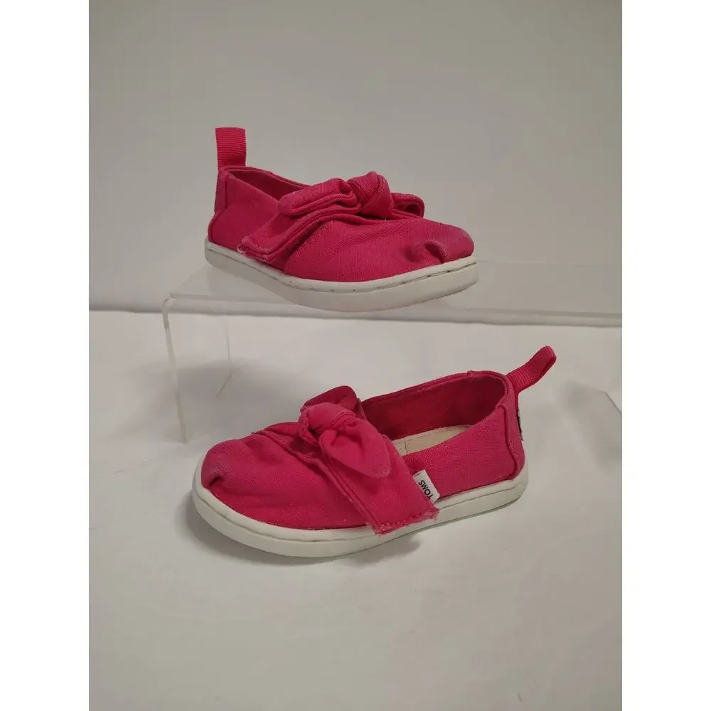 Toms Babies SZ 6 Tiny Alpargata Bow Slip On Shoes Raspberry Pink